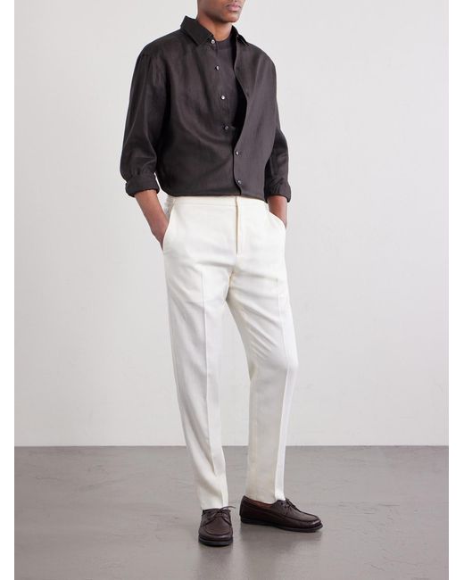 Zegna White Straight-Leg Linen-Twill Trousers for men