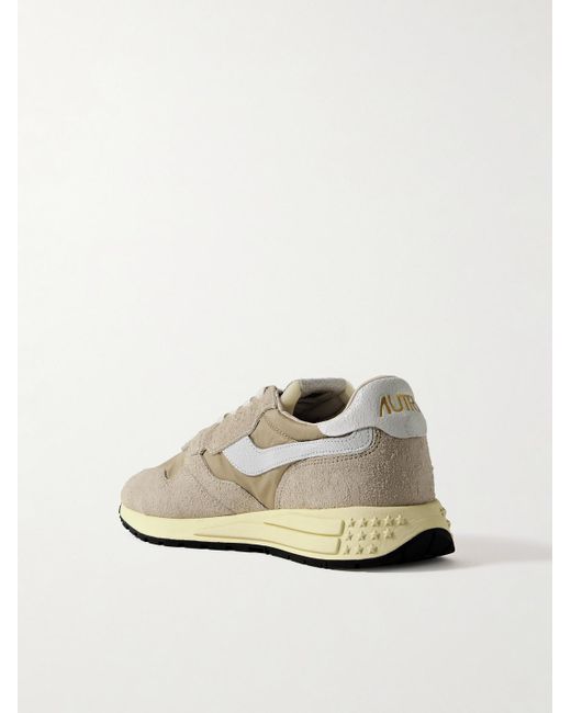 Autry White Reelwind Low Cracked-Leather Trimmed Suede And Shell Sneakers for men