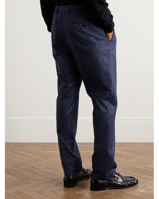 Caruso Blue Slim-Fit Pinstriped Wool Suit Trousers for men