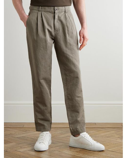 Mr P. Gray Steve Slim-Fit Pleated Organic Cotton And Linen-Blend Twill Trousers for men