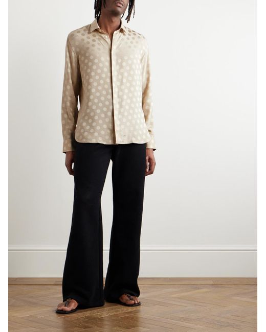 Saint Laurent Natural Polka-dot Silk-satin Jacquard Shirt for men
