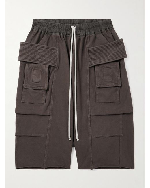 Rick Owens Black Creatch Straight-Leg Brushed Cotton-Jersey Drawstring Cargo Shorts for men
