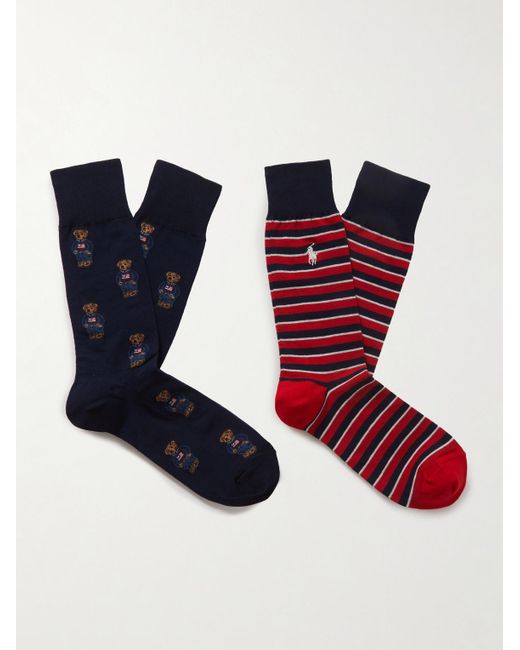 Confezione da due paia di calze in misto cotone jacquard di Polo Ralph Lauren in Red da Uomo