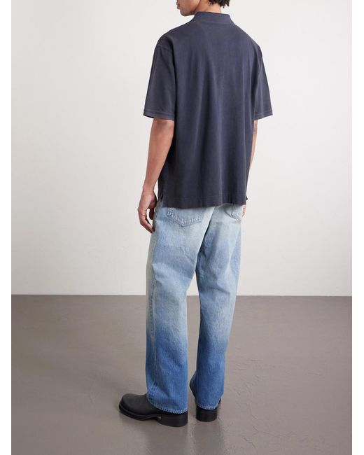 Acne Blue Egnes Logo-embroidered Cotton Piqué Polo Shirt for men