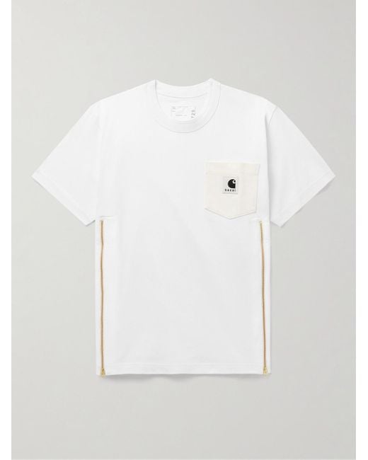 Sacai Carhartt WIP T-Shirt aus Baumwoll-Jersey mit Canvas-Besatz in White für Herren