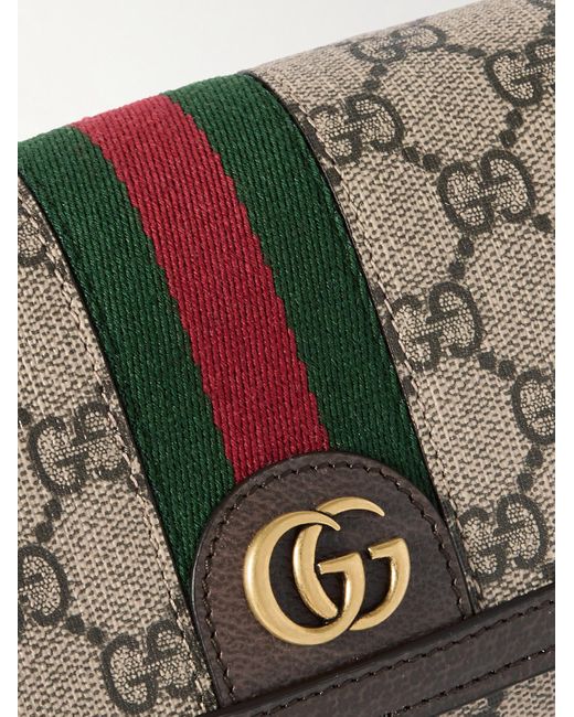 Gucci Brown Ophidia Mini Leather-Trimmed Monogrammed Coated-Canvas Messenger Bag for men