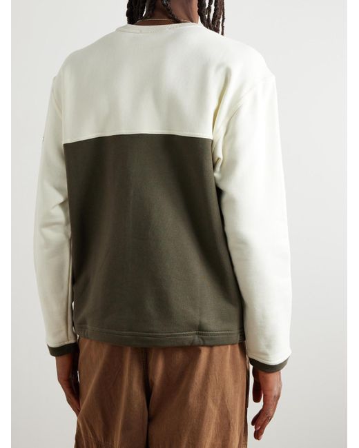 Stone Island White Colour-block Logo-embroidered Cotton-jersey Sweatshirt for men