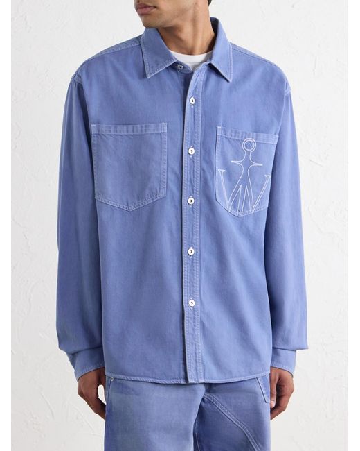 J.W. Anderson Blue Logo-Embroidered Cotton-Twill Shirt for men