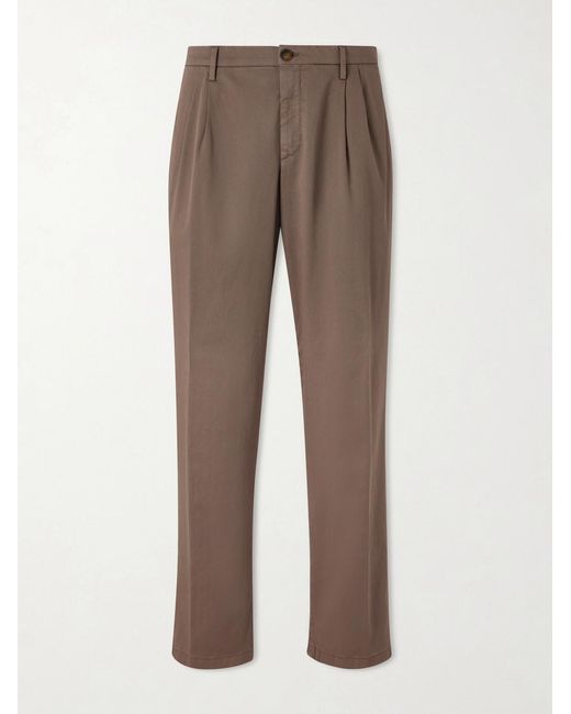 Canali Brown Straight-Leg Pleated Cotton-Blend Gabardine Trousers for men