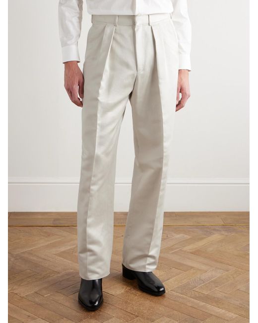 Tom Ford White Wide-Leg Pleated Cotton And Silk-Blend Satin Tuxedo Trousers for men