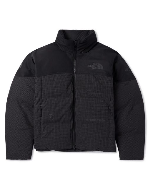 The North Face Blue Steep Tech Logo-appliquéd Checked Shell Hooded Down Jacket for men