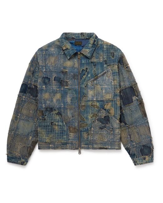 Kapital Blue Boro Distressed Patchwork Denim Jacket for men