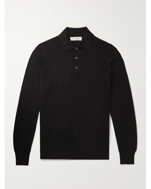 Brunello Cucinelli Black Virgin Wool And Cashmere-blend Polo Shirt for men