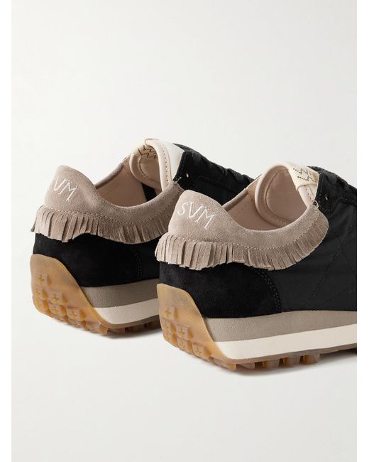 Visvim Black Walpi Fringed Leather-trimmed Suede And Canvas Sneakers for men