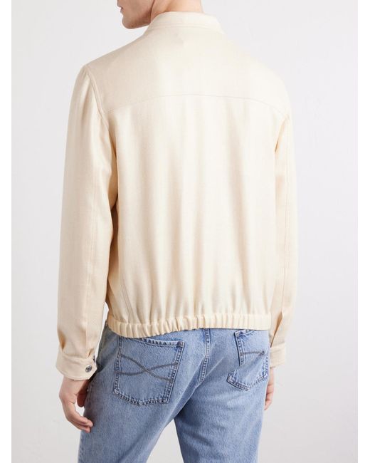 Brunello Cucinelli Natural Herringbone Wool, Silk And Linen-Blend Blouson Jacket for men