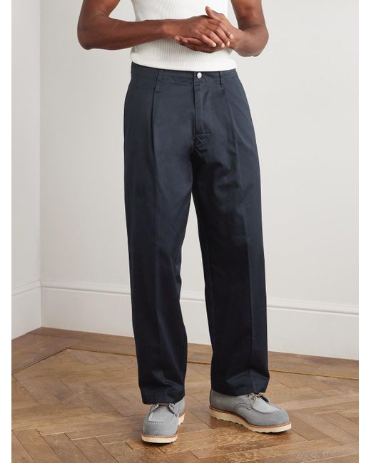 Human Made Blue Wide-Leg Pleated Cotton-Twill Trousers for men
