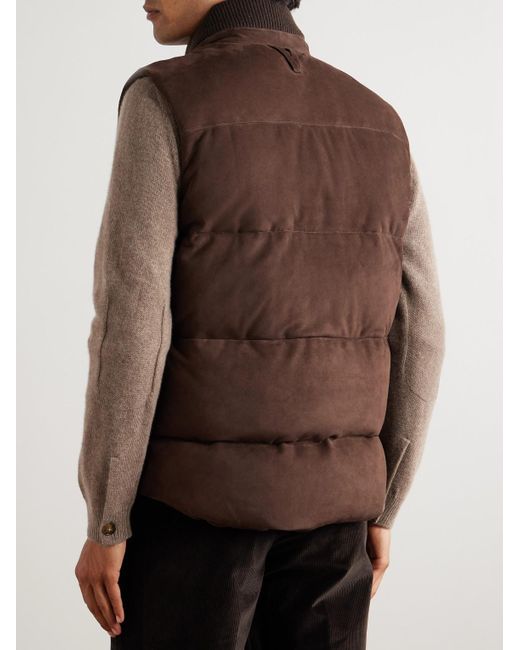 Valstar Brown Locke Wool-Trimmed Quilted Suede Down Gilet for men