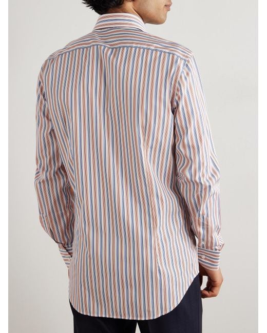 Etro White Roma Slim-Fit Button Down-Collar Striped Linen-Poplin Shirt for men
