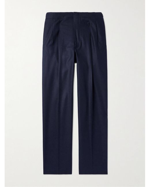 Pantaloni a gamba dritta in misto lana e cashmere con pinces Joetsu di Loro Piana in Blue da Uomo