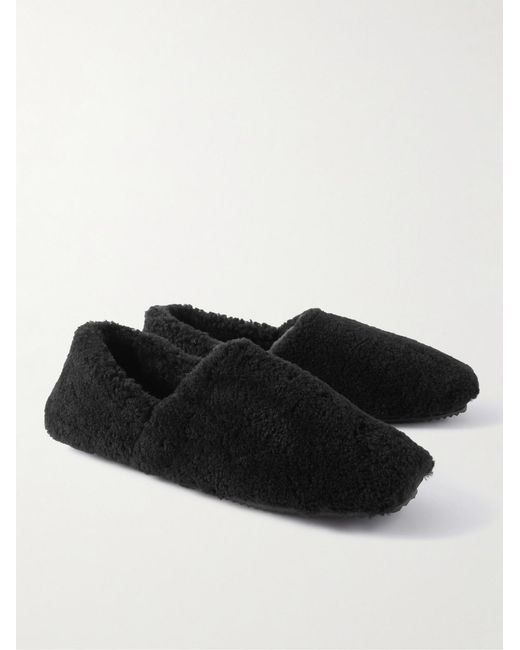 Mr P. Black Leather-Trimmed Shearling Slippers for men