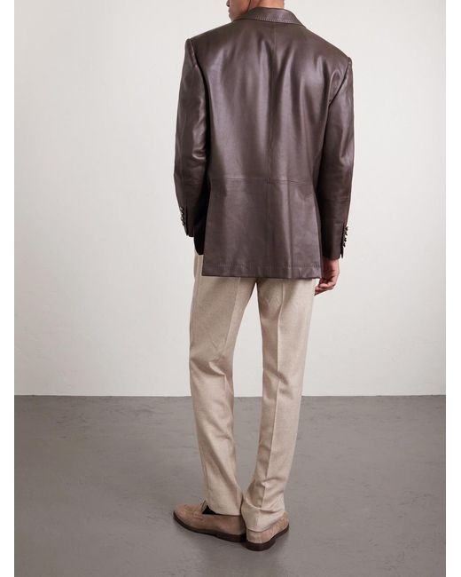 Brunello Cucinelli Brown Full-Grain Leather Blazer for men