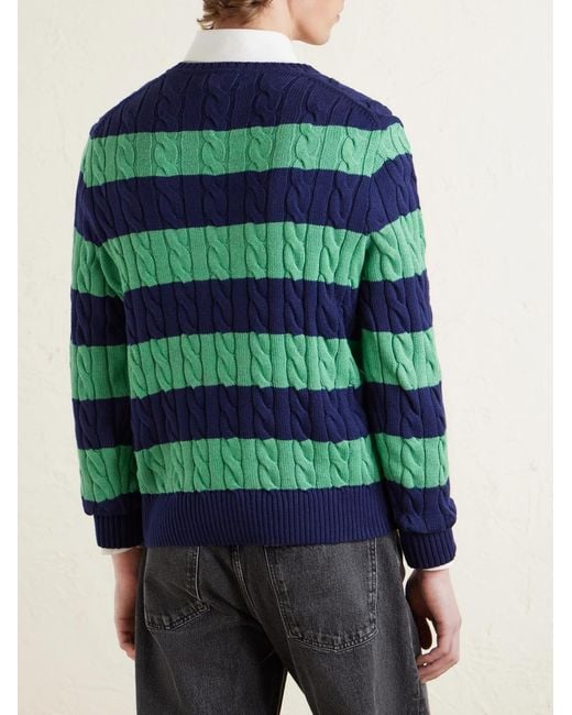 Polo Ralph Lauren Green Logo-Embroidered Striped Cable-Knit Cotton Sweater for men