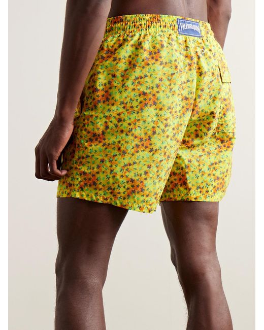 Vilebrequin Yellow Moorea Straight-leg Mid-length Printed Econyl® Swim Shorts for men