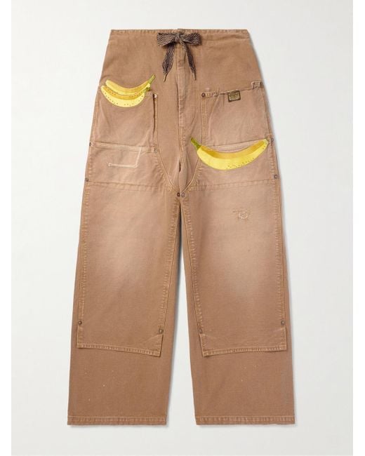 Jeans A Gamba Larga Effetto Consumato Con Applicazioni di Kapital in Natural da Uomo