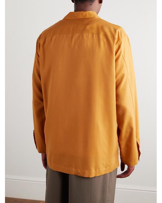 Umit Benan Orange Convertible-Collar Silk-Twill Shirt for men