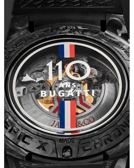 Bugatti Cronografo automatico 47 mm in fibra di carbonio e titanio con cinturino in gomma Epic X Limited Edition di Jacob & Co in Black da Uomo