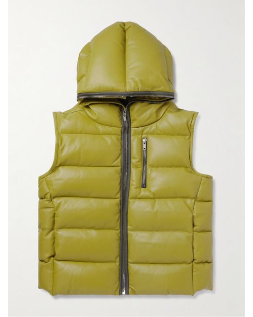 Rick Owens Green Quilted Leather Hooded Down Gilet for men