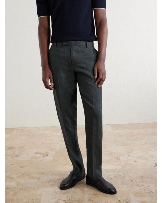 Sunspel Gray Straight-Leg Pleated Linen Suit Trousers for men