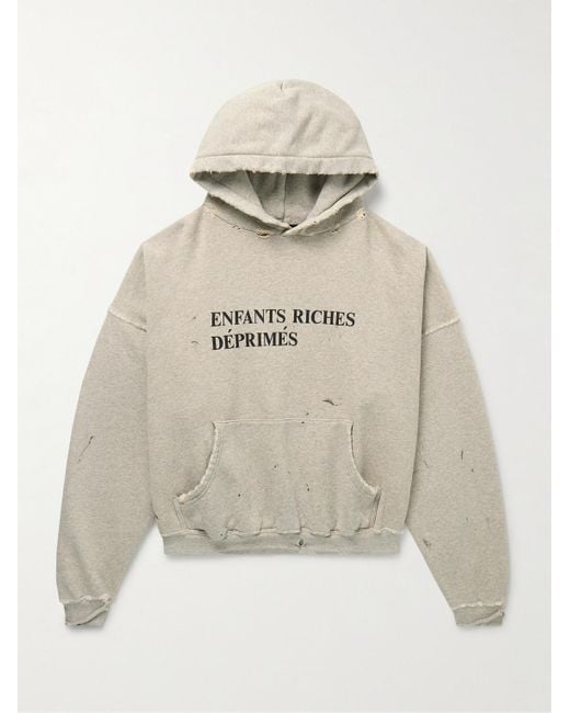 Enfants Riches Deprimes Natural Logo-print Distressed Cotton-jersey Hoodie for men