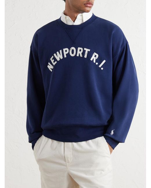 Polo Ralph Lauren Blue Appliquéd Cotton-Blend Jersey Sweatshirt for men