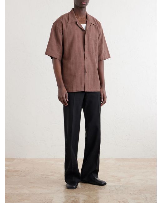 Kardo Brown Rohit Convertible-Collar Cotton-Jacquard Shirt for men