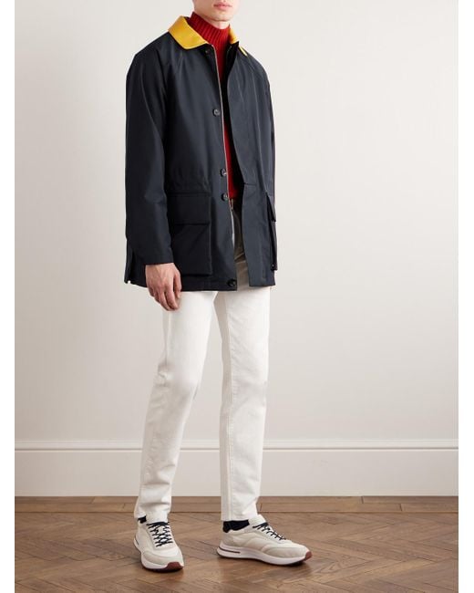 Loro Piana Blue Horsey Leather-Trimmed Storm System Tech-Shell Field Jacket for men
