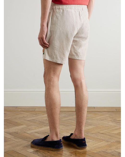 Portuguese Flannel Natural Spring Straight-leg Embroidered Linen And Cotton-blend Shorts for men