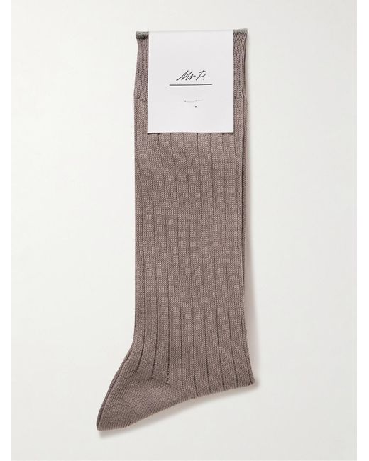 Mr P. Gray Ribbed Cotton-blend Socks for men