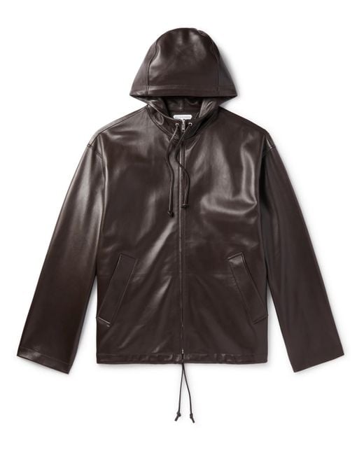 Bottega Veneta Brown Leather Hooded Jacket for men