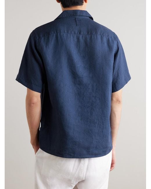 NN07 Blue Julio 5708 Camp-Collar Linen Shirt for men