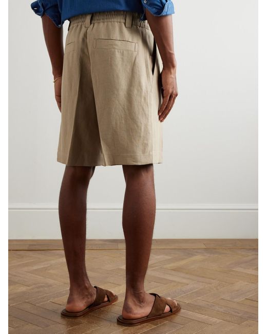Loro Piana Natural Reinga Wide-Leg Pleated Linen-Twill Bermuda Shorts for men