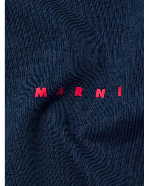 Marni Blue Logo-print Organic Cotton-jersey Hoodie for men