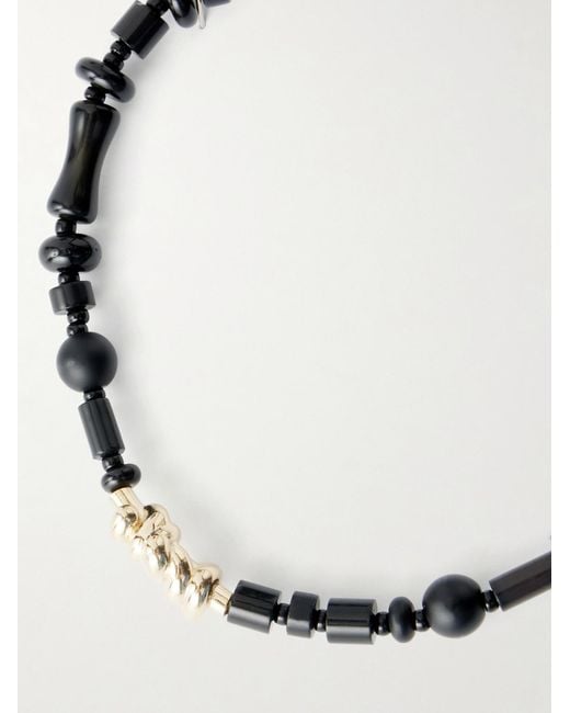 Luis Morais Black 14-Karat Agate Beaded Bracelet for men