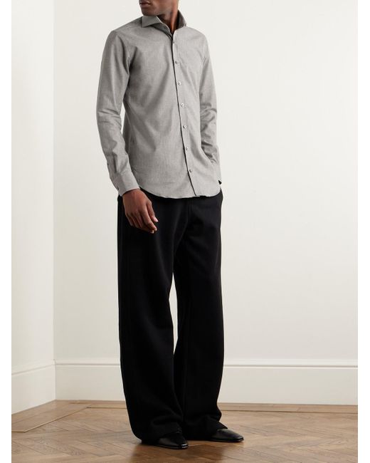 Thom Sweeney Gray Cutaway-collar Cotton-flannel Shirt for men