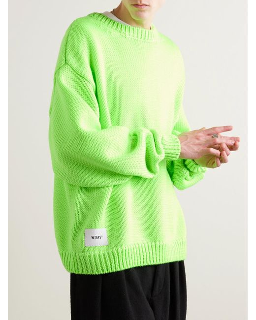 (w)taps Green Logo-appliquéd Jacquard-knit Sweater for men