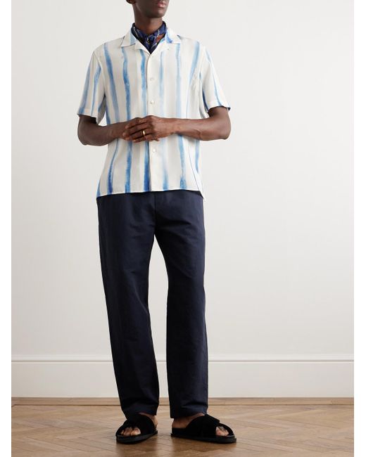 A Kind Of Guise Blue Gioia Convertible-collar Striped Silk Crepe De Chine Shirt for men