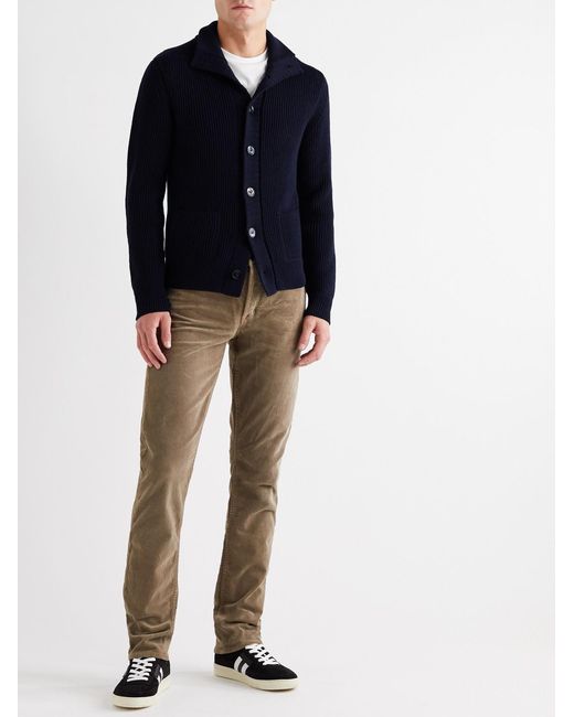Tom Ford Blue Slim-Fit Ribbed Wool And Cashmere-Blend Cardigan for men