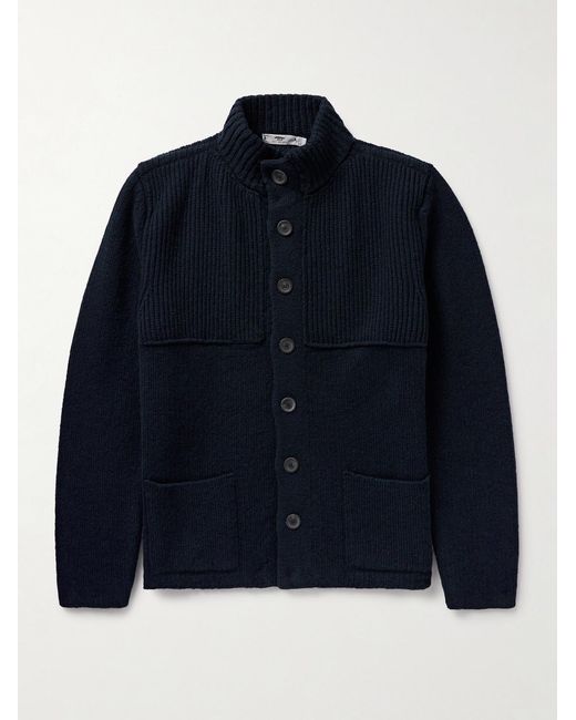 Inis Meáin Blue Storm Ribbed Merino Wool And Cashmere-blend Cardigan for men