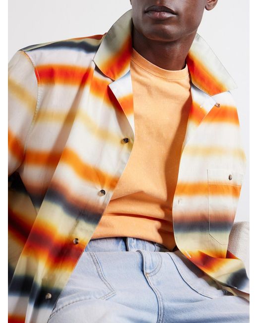 Loewe Multicolor Paula's Ibiza Convertible-Collar Logo-Embroidered Striped Cotton-Poplin Shirt for men