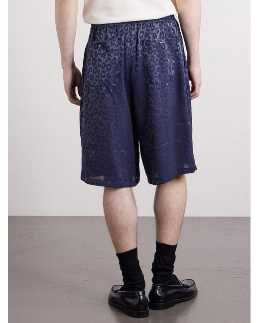 Needles Blue H.D. Straight-Leg Leopard-Jacquard Drawstring Shorts for men